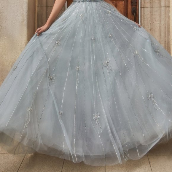 NEW LONG OFF THE SHOULDER SLEEVELESS A-LINE DRESS WITH LACE UP BACK AL A1092 - Picture 5 of 14